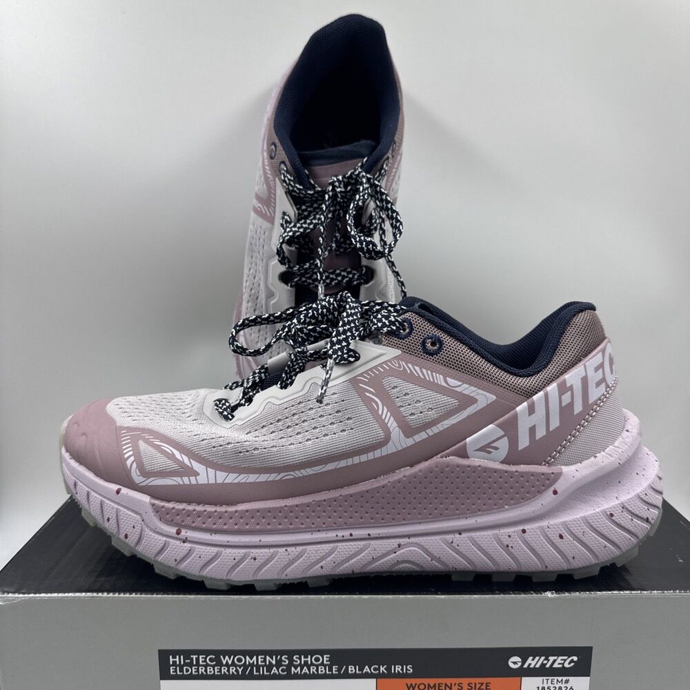 Hi-Tec Women Trail Shoe Size 8.5 Breathable Mesh Lining, Lace Up, Lilac, Purple